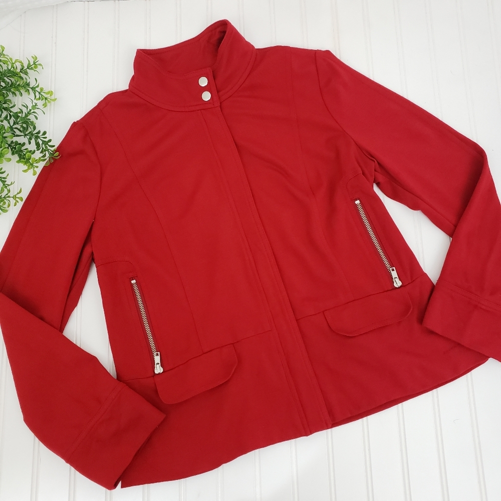 Chico's Ponte Knit Jacket Red Stretch Zip Up size 1 / Medium